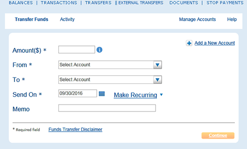 Transfer Now From Bank Of Ann Arbor Image Of The Transfer Funds Screen