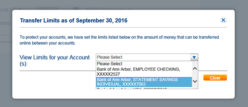 Transfer Now From Bank Of Ann Arbor Image Of The Transfer Limits Window